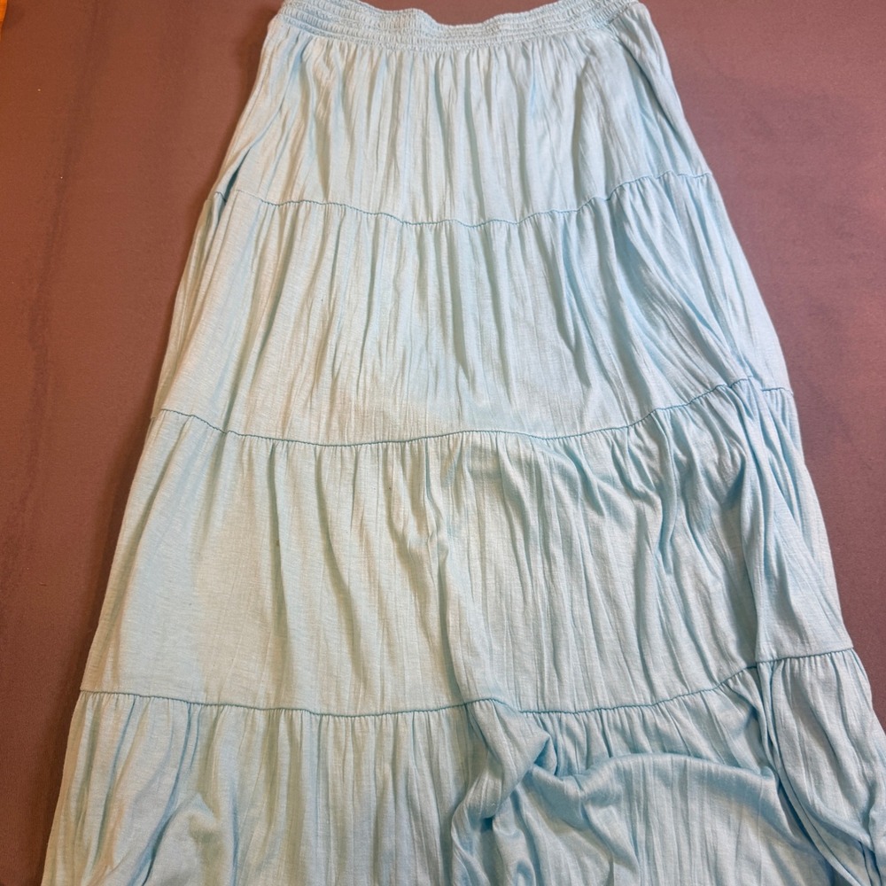 Cato Woman Women Maxi Skirt 18/20W Light Blue Tiered Smocked Boho Peasant Flowy